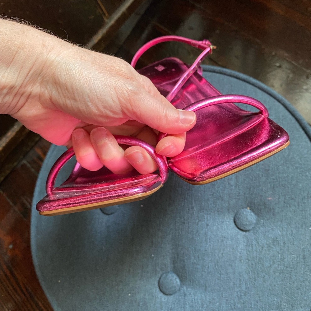 Zara Pink metallic minimal kitten Heels Strappy Sandals 38 - Picture 3 of 7